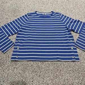 J Crew Striped Long Sleeve Side Button Top Women's Sz XL Blue White Preppy